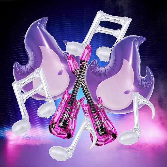 K pop Music Hunter Balloons,Purple Guitar Balloons,Purple Flame Balloons & Silver Music Note Balloons for K pop Movie Theme Birthday Singer Party Decoration