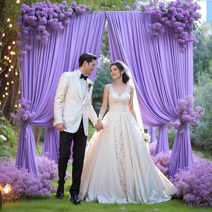 8x10FT Lavender Backdrop Curtains for Wedding Parties, Wrinkle Free Polyester Photography Backdrop Drapes for Wedding Baby Shower Birthday Parties Stage Background Stand Decorations 4x10ft,2 Panels