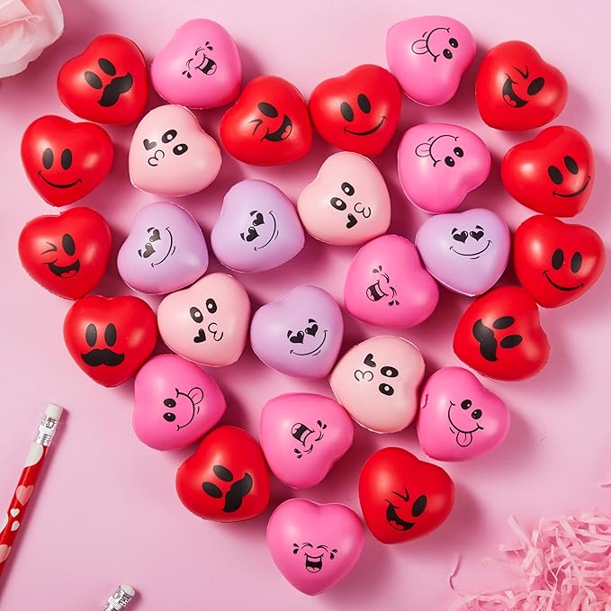 JOYIN 30 PCS Valentine's Day Heart Stress Balls 1.5"x1.5" for Kids, Squishy Toys Slow Rising for School Carnival Reward, Party Present Fillers, Gifts, Relieve Stress Toys