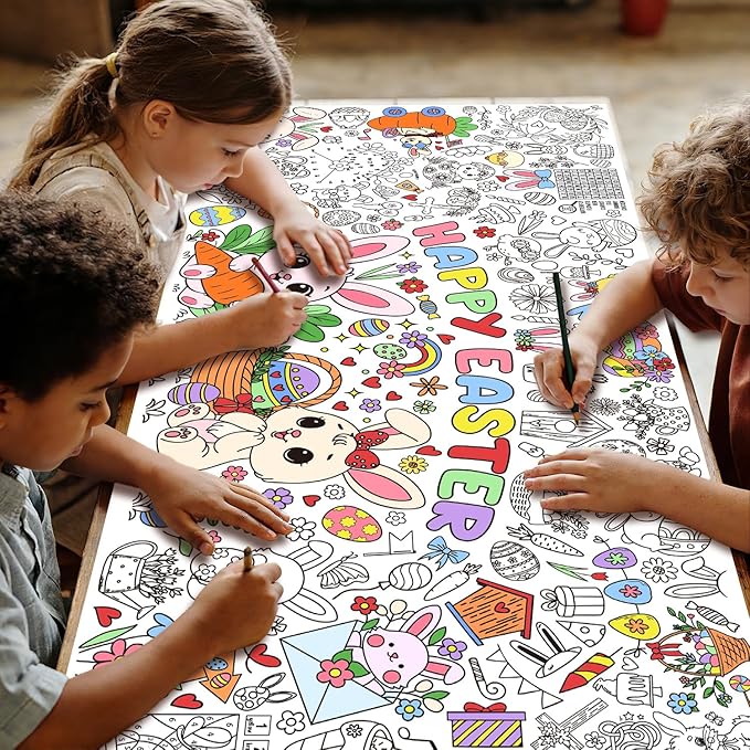 Easter Coloring Tablecloth - 71 x 31.5 Inches Large Coloring Poster, Easter Party Decorations - Crafts, Games, Basket Stuffers, Classroom Activities
