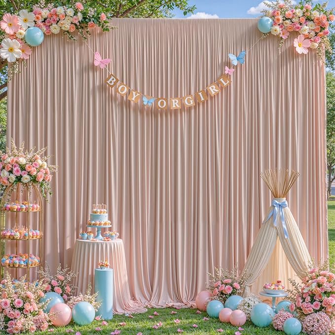 Nude Blush Backdrop Curtains-Wrinkle-Free Polyester Photography Drapes Party Curtain Background for Baby Shower Wedding Decorations- 8 X10FT