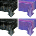 2Pcs Black & 2Pcs Purple Holographic Tablecloths Rectangular Iridescent Tablecloth Shimmer Metallic Table Covers for Halloween Birthday Party Wedding Events Supplies, 54 x 108inch