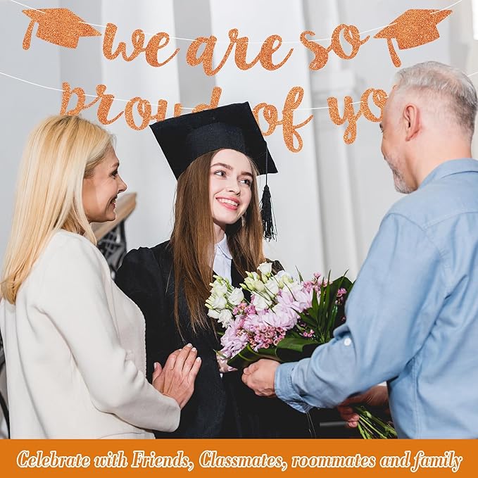 2026 Graduation Decorations Pre-Strung Blingbling We Are So Proud of You Banner Glitter Graduation Garland for Class of 2026 High School College Grad Party (Orange)