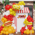 Fast Food Hot Dog Party Decorations 140PCS Red Yellow Balloon Garland Acrh Kit with Hamburger French Fries and Hot Dog Foil Balloon for Junk Fast Food Picnic Themed Birthday Baby Shower Party Supplies
