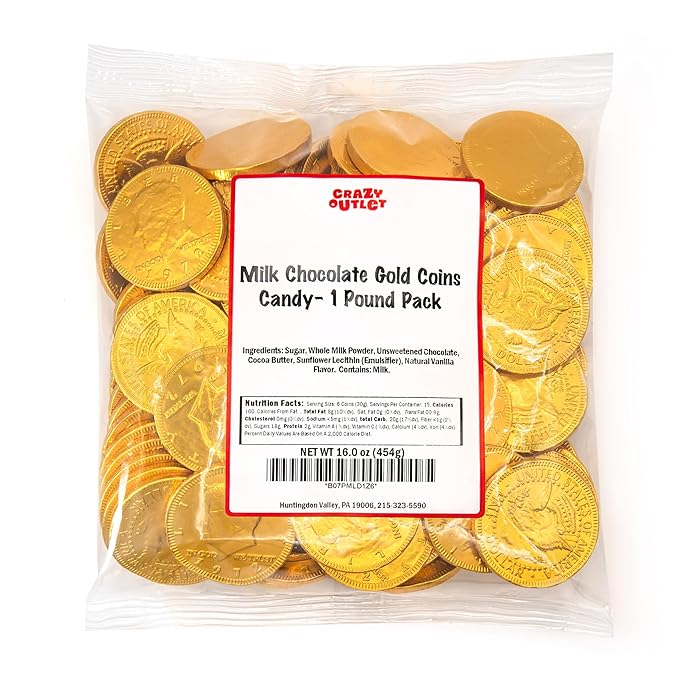 Chocolate Coins - 1 Pound Pack - 80 Count - Chocolate Gold Coins Candies for Goodie Bags, Gifting, and Party Favors - Individually Wrapped Gold Candy Treats