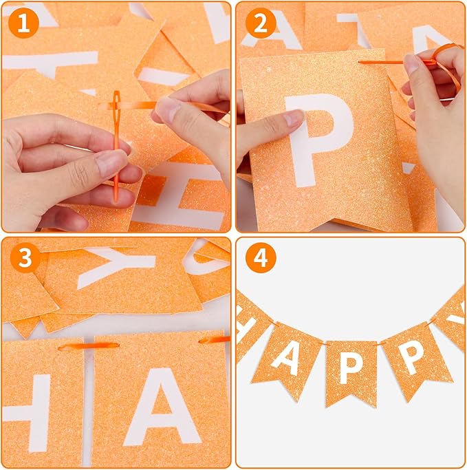 Orange Happy Birthday Banner Birthday Sign for Backdrop Happy Birthday Garland for Kids Girls Women Orange Birthday Tea Party Decorations Bunting Banner Birthday Party Supplies