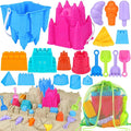 FUSPWEAO Beach Toys Sand Toys for Kids, Sand Castle Toys for Beach with 2 Castle Bucket and Mesh Bag, Sand Molds, Shovels and Rakes, Sandbox Toys for Toddlers, Travel Beach Toys for Kids 3-10