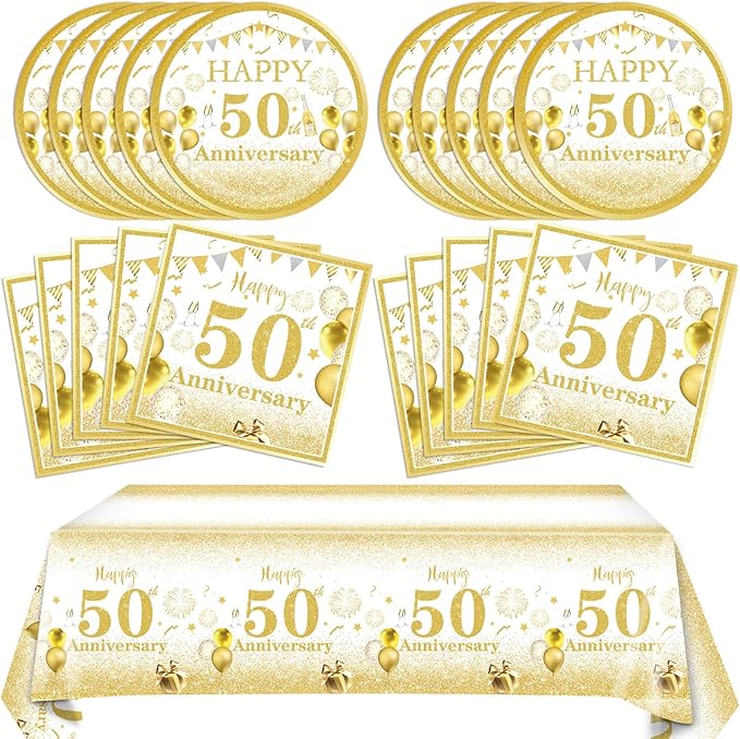 Gold Party Decorations 50th Party Tableware Set 1976 50th Theme Birthday Party Table Decoration Supplies Cheers to 50 Years Paper Plate Napkin Tablecloth for Men Women Fifty Years Old Anniversary