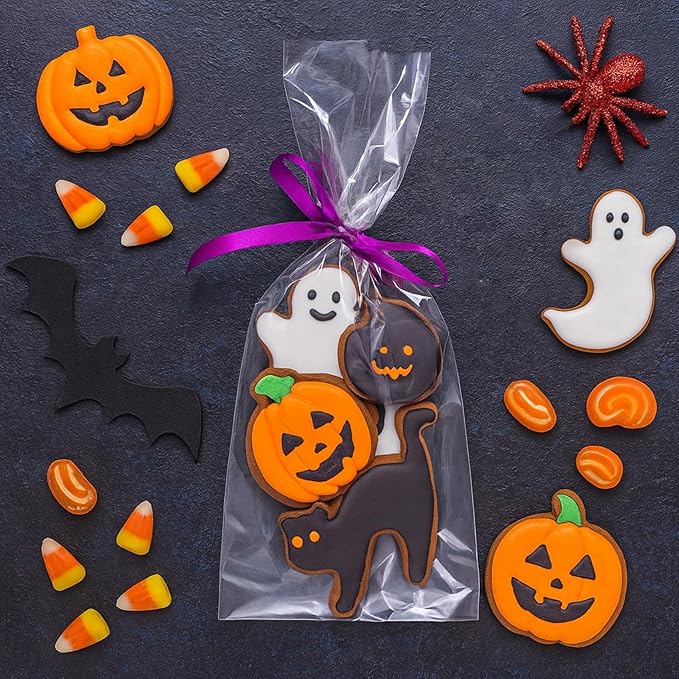 Yotelab Cellophane Treat Bags, 5x11 Inches Clear Cellophane Bags With Twist Ties 100 Pcs