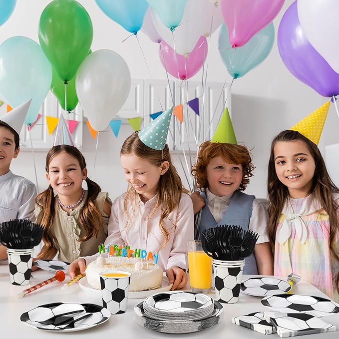 Kochorie 144 Pieces Soccer Party Tableware Sets Including Disposable Plates Napkins Cups Forks Serves 24 for Soccer Games Sports Birthday Party Supplies
