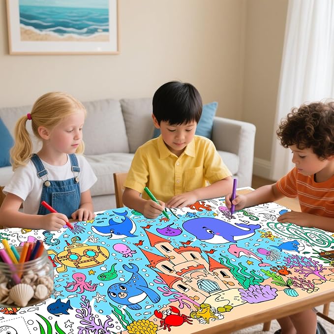 Under The Sea Giant Coloring Poster 72 x 30 Inch Large Ocean Theme Coloring Roll Paper Huge Table Art Crafts for Kids Wall Classroom Home Gift Birthday Party Supplies Decoration