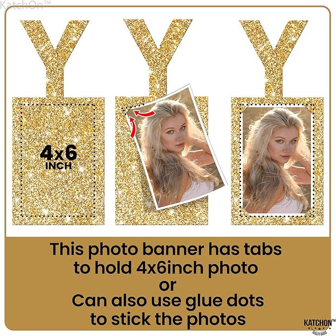 KatchOn, Glitter Gold Happy Birthday Banner - Big 10 Feet, Preassembled | Gold Happy Birthday Picture Banner for Happy Birthday Decorations | Gold Party Decorations