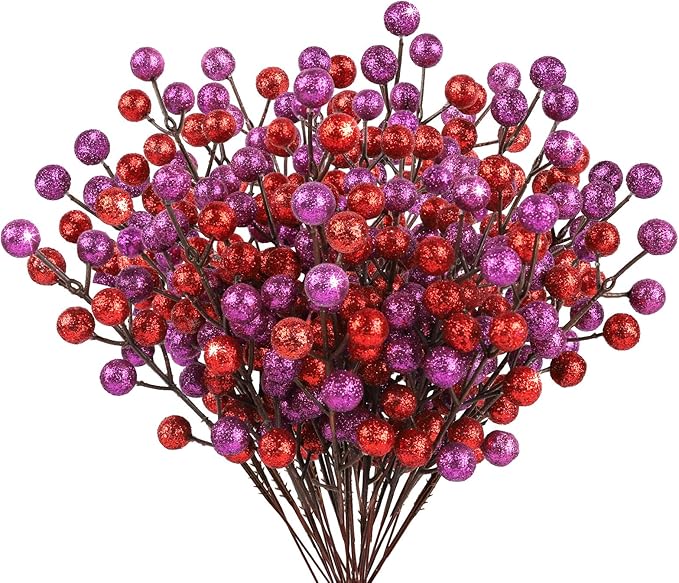 HOHOTIME 24 Pack Artificial Berry Stems Branches, Christmas Faux Holly Berries Branches Ornaments for Christmas Tree Wreath DIY Craft Decorations Holiday Home Decor