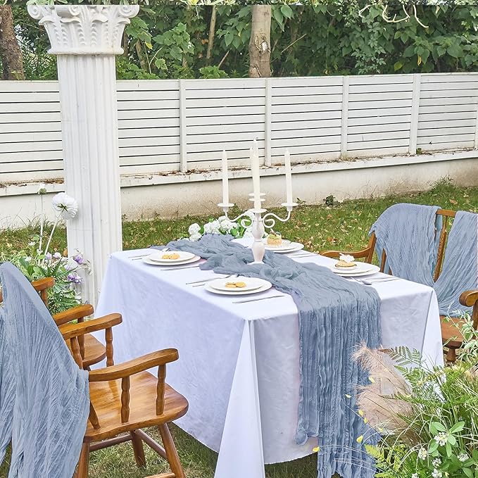 IVAPUPU 10 Pcs Cheesecloth Table Runner - 10ft Dusty Blue Easter Spring Boho Gauze Cheese Cloth Table Runners for Baby Shower Decoration Wedding Party Garden Farmhouse