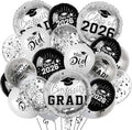 Black and Silver Graduation Balloons Graduation Decorations 2026, 51Pcs Grad Latex Balloons and Grad Foil Balloon with Confetti Ribbons Grad Party Decorations for College High School