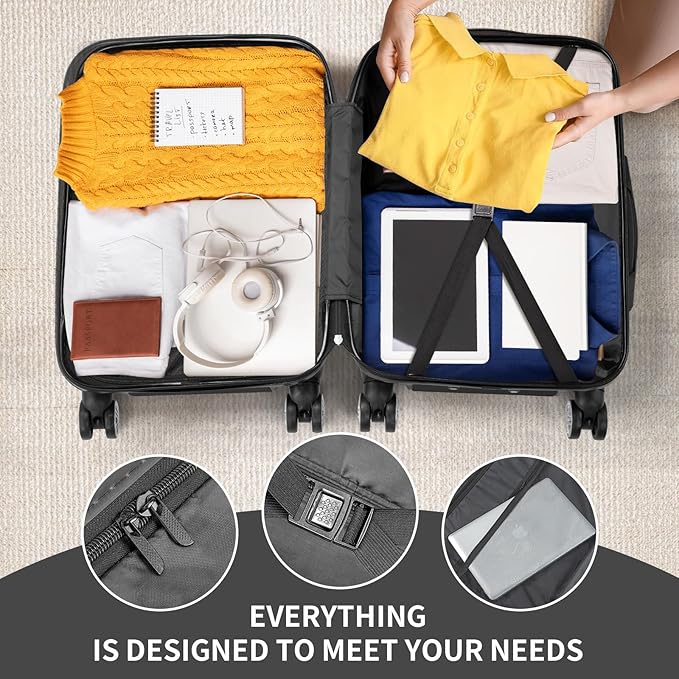 Karl home Luggage Sets 3 Piece, ABS Hardside Suitcase Set with Double Spinner Wheels & TSA Lock for Travel Business, 3-Piece Set (20/24/28), Black