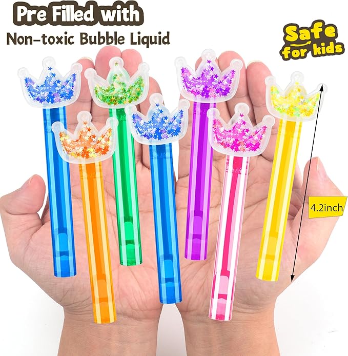 24PCS Glitter Crown Bubble Wands Toys for Kids, Princess Birthday Party Favors Supplies Decorations, Classroom Prizes, Pinata Fillers, Goodie Bag Stuffers Gifts