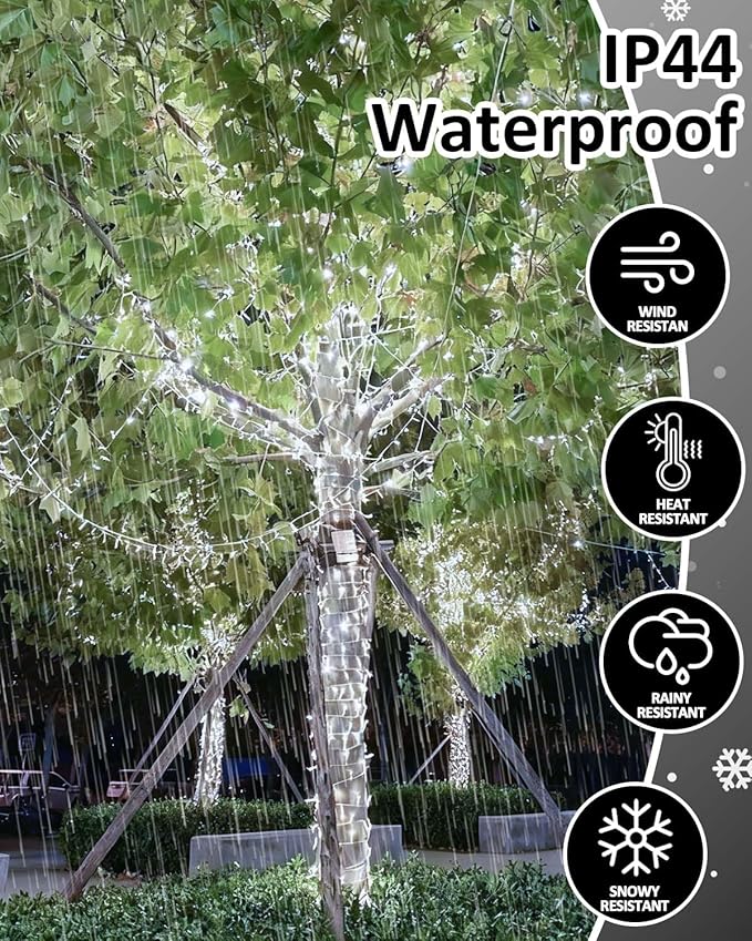 2 Pack String Lights Battery Operated with Timer, 66FT 200 LED Waterproof Battery Twinkle Lights, 8 Modes Fairy Light for Indoor & Outdoor Party Bedroom Porch Tree Christmas Decorations (Cool White)