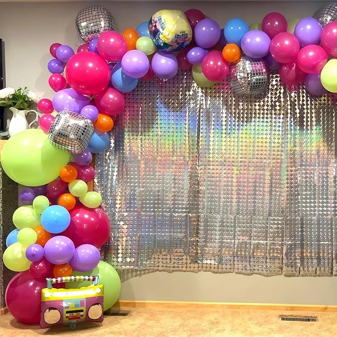 Neon Balloon Arch Garland Kit, Colorful Rainbow 70s 80s 90s Theme Party Decorations, Pink Purple Lime Green Orange Blue & Disco Ball Balloons for Retro Nostalgia Prom Birthday Part Decoration Supplies