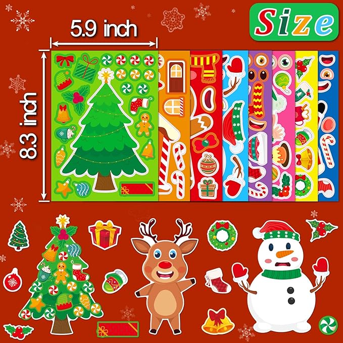Christmas Stickers, Toddlers Stocking Stuffers for Kids, DIY Christmas Crafts for Kids Party Favors Supplies, Party Activity Games Classroom Decorations Gifts