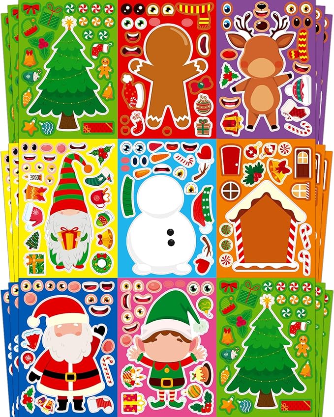 Christmas Stickers, Toddlers Stocking Stuffers for Kids, DIY Christmas Crafts for Kids Party Favors Supplies, Party Activity Games Classroom Decorations Gifts