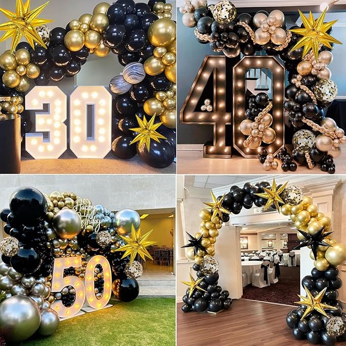 Black and Gold Balloon Garland Arch Kit, Black Gold Confetti Balloons for Retirement Men Birthday Graduation Decorations 2026 Class Grad Prom Bachelorette Anniversary Party Decorations