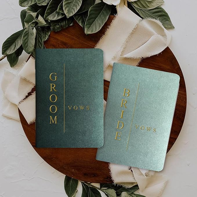 Vow Books for Bride and Groom, His and Hers Vow Books for Wedding-Soft Touch Gold Foil Engraving, Engagement | Wedding Essentials