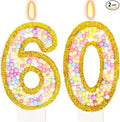 60th Birthday Candle for Women/Men, Golden Macaron Numeral Candles, Birthday Party Cake Decorations, Cake Topper for Birthday Party Supplies (Number 60)