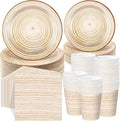 250 Pieces Rustic Wood Grain Party Tableware Set - Disposable Paper Plates, Cups & Napkins for 50 Guests - Lumberjack, Farmhouse, Camping, Forest Theme Birthday Decorations(Apricot)