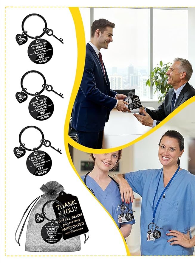 36 Pcs Employee Appreciation Gift Bulk Thank You Coworker Keychains with Organza Bags Inspirational Cards for Nurse Staff Team Customer Service Appreciation Gifts
