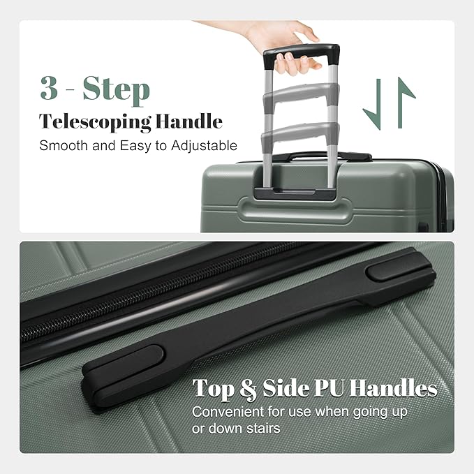 6 Pcs ABS Hardshell Luggage Set Spinner Wheel Suitcase Suitcase Army Green