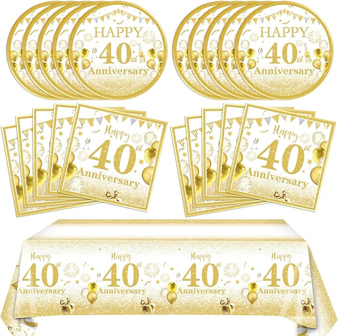 41 PCS Gold Birthday Decorations 40 Years old Paper Plates Napkins Tablecloth Birthday Supplies 1986 Theme Party Tableware Cheers to 40 Years Table Party Decor Favors for Men and women Party Supplies