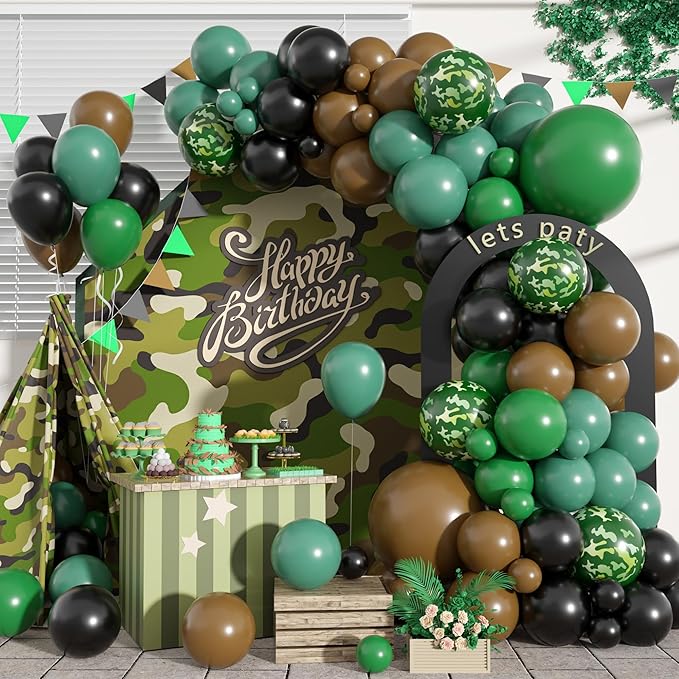Camouflage Balloon Arch for Army Birthday Party Decorations, Green Brown Balloon Garland Kit for Military Camo Army Theme Party, Camo Balloon Arch for Hunting Soldier Jungle Birthday Baby Shower Party