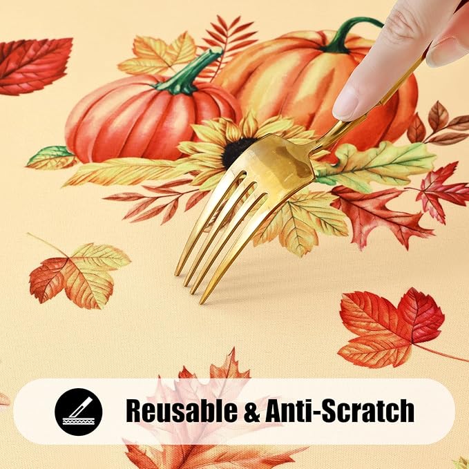 Smiry 2 Pack Rectangle Thanksgiving Table Cloth, Waterproof Elastic Fitted Tablecloths, Washable Polyester Rectangular Patio Table Cover for Autumn Harvest Parties (Pumpkin Sunflower, 30"x96")