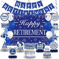Retirement Party Decorations for Men Women Blue Silver Happy Retirement Banner Backdrop Honeycomb Centerpiece Cake Topper Hanging Swirl Set