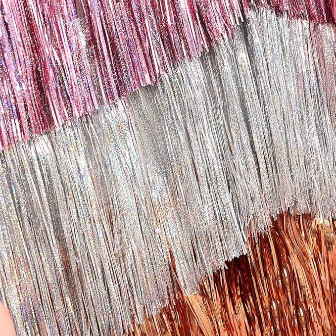 Premium Glitter Silver Fringe Tinsel Garland for Party Decorations -4 Layers Thick, 2 Pack | LILF Foil Metallic Banner Party Streamers for Wedding Birthday Christmas Decoration Home Hanging