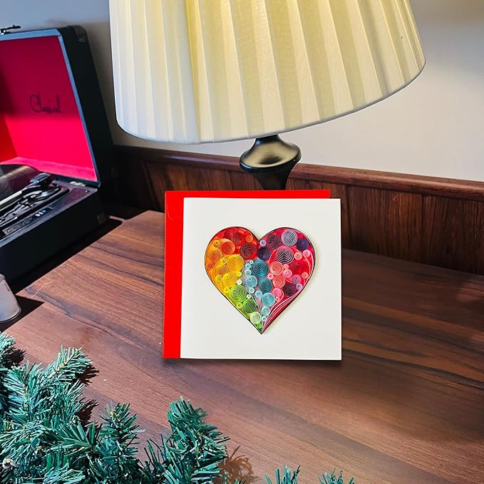 Quilling Cards, handmade card, quilled cards with Handmade Art for all occasions: quilling birthday card for women, Birthday card, mother... colorful heart design (Colorful heart)