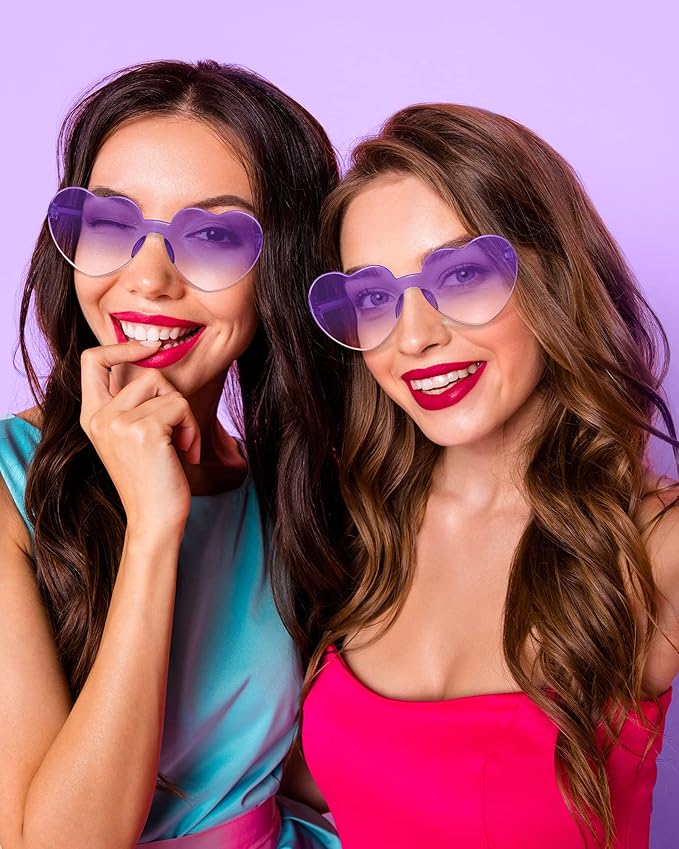 Frienda 8 Pairs Heart Shaped Sunglasses for Women Rimless Heart Glasses Candy Color Sunglasses for Party Favor