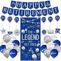 Roetyce Retirement Party Decorations for Men Women, Blue Silver Happy Retirement Banner Balloons Hanging Swirls Kit, Lengend Has Retired Backdrop for Coworker, Office Retired Party Supplies