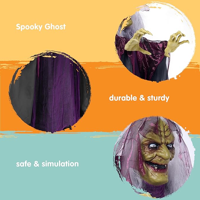 JOYIN 62" Halloween Witch Decorations Outdoor, Life Size Twirling Animatronics Ghost Decor with Sound and Light Radar Activation, Scary Haunted House Props for Indoor/Outside Party Garden Yard Lawn