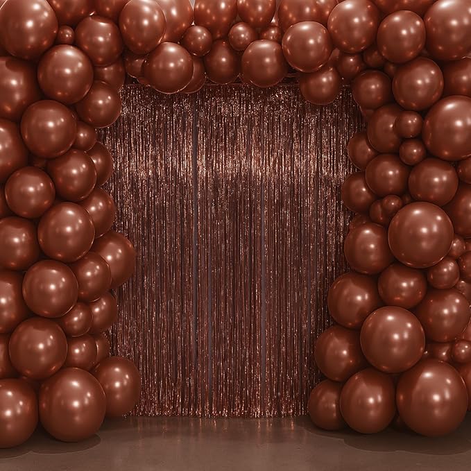 3.3 x 6.6 ft Foil Fringe Backdrop Curtains, Tinsel Streamers Party Decorations, Fringe Backdrop for Birthday, Baby Shower, Gender Reveal, Graduation (6, Brown)