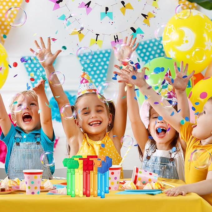 AMFZON 25Pcs Building Blocks Party Favors Bubble Wands for Kids, Brick Block Mini Bubbles Wand Toys, Building Blocks Birthday Party Supplies Goodie Gift Bag Stuffers Pinata Classroom Prizes