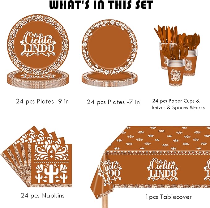 Cielito Lindo Party Decoration, Platos De Barro Mexicanos, Mexican Baby Shower Party Supplies, Mexican Theme Disposable Tableware Set , Talavera Party Decor, Serve 24