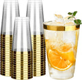 RACETOP 14 oz Disposable Plastic Cups with Gold Rim, Disposable Gold Rim Plastic Cups for Parties, Weddings, Gatherings, and Festival Events 100 Pack