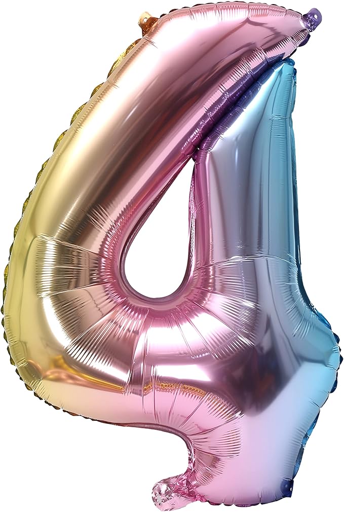 YPSelected 32 Inch Large Foil Helium Number Balloon Birthday Wedding Party 0-9 (Rainbow, 4)