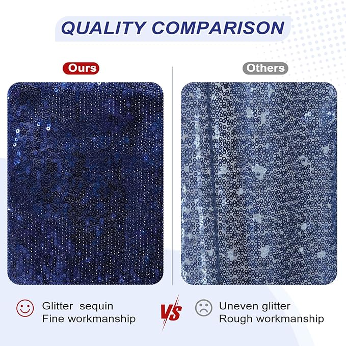 PartyDelight Navy Blue Sequin Backdrop 6x8ft - High Density 3mm Shimmer Sequin Background for Independence Day, July 4th, Birthday & Live Decor, 4-Inch Rod Pocket