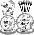 96Pcs Black Lingerie Bridal Shower Decorations Bras and Panties Plates and Napkins Lingerie Bachelorette Party Tableware for Women Girls Underwear Bachelorette Bridal Shower Party Supplies Serves 24