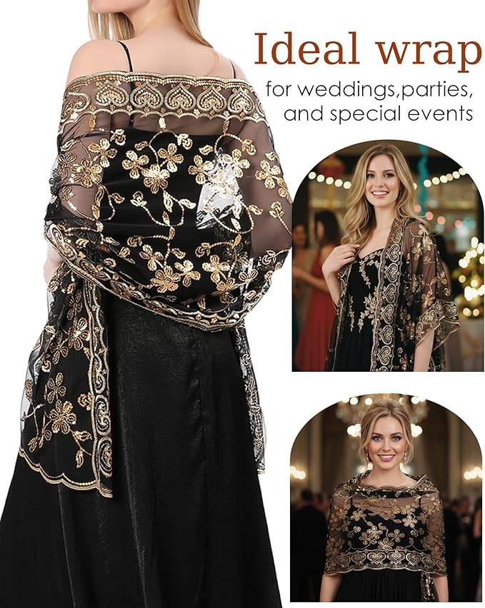 Gossifan Shawls and Wraps for Evening Dresses Sheer Women Elegant Glitter Shawls Soft Sparkly Wedding Bridal Scarf