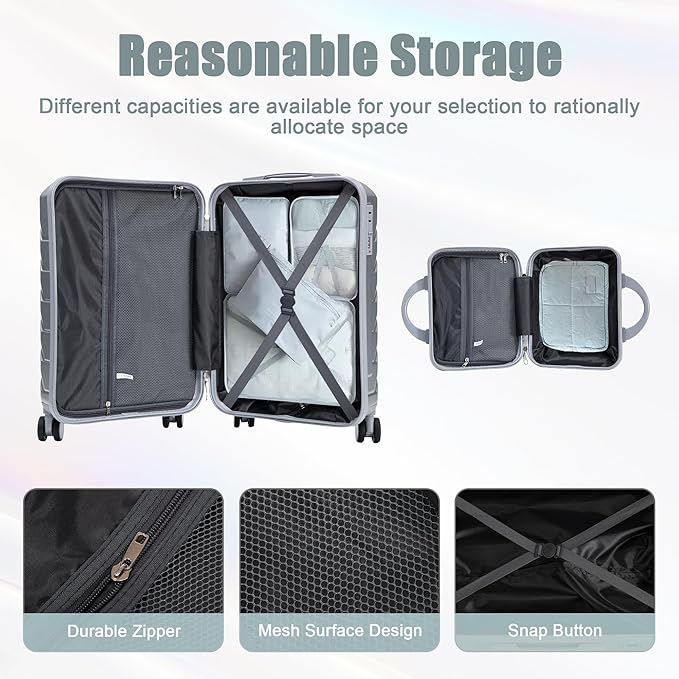 20+14 Inch Hardside Luggages, Lightweight Durable ABS Suitcase Spinner Wheels