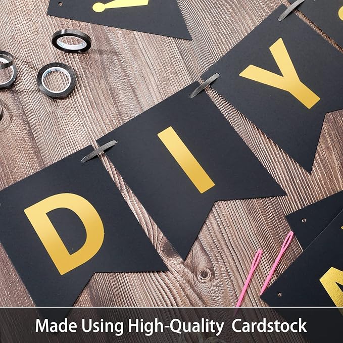 TaoBary 135 Pcs DIY Banner Custom Letters Kit Make Your Own Banner for Birthday Graduation Party Decor Include 107 Letters and Numbers, 16 Symbols, 2 String Lights, 5 Needles, 5 Rope (Black)